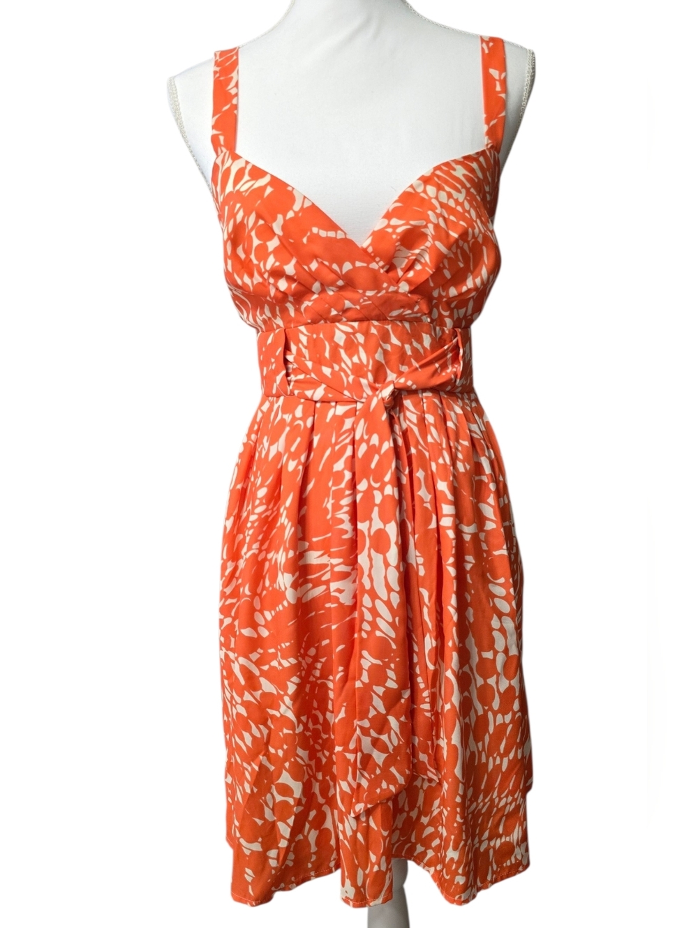 LC Lauren Conrad Orange and White Printed Tie-Waist Mini Dress